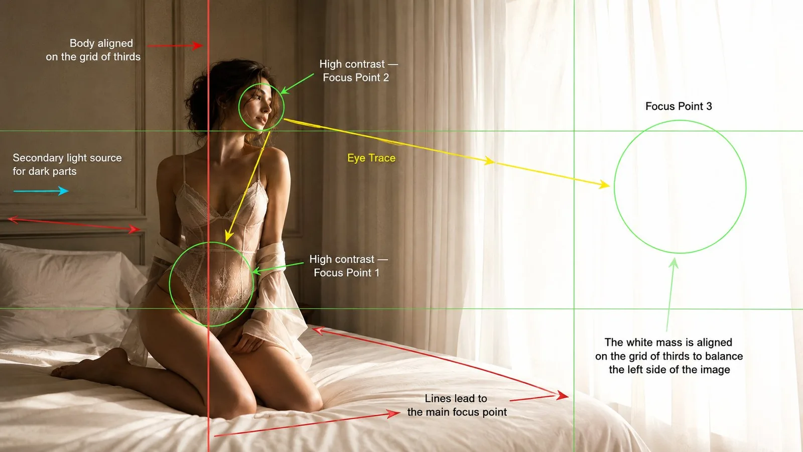 ภาพแฟชั่นสไตล์ภาพยนตร์: วิเคราะห์องค์ประกอบในห้องนอนมินิมอล 1