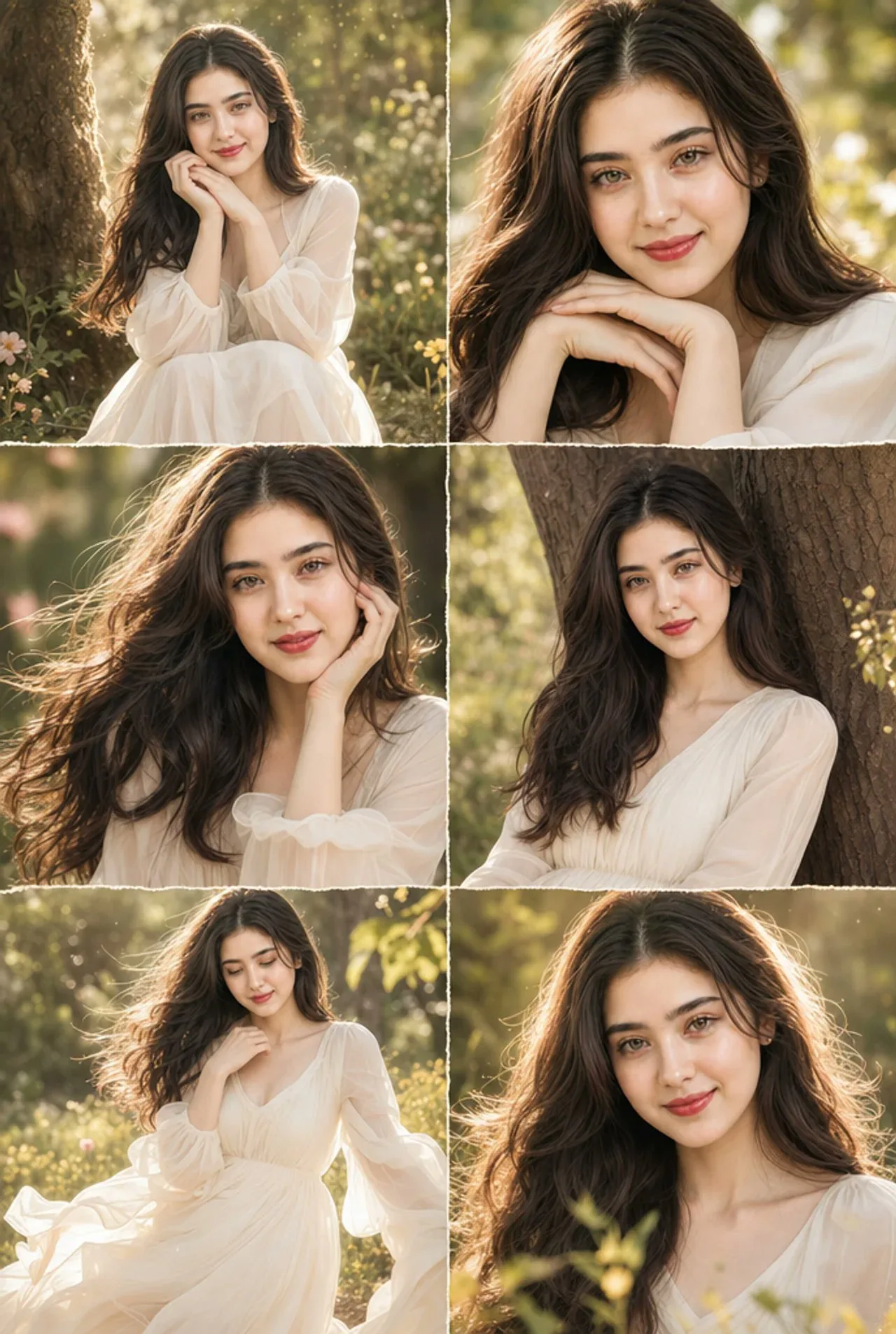 ภาพโคลลาจ 6 ช่อง: หญิงสาวในป่าทองคำสุดโรแมนติก 1