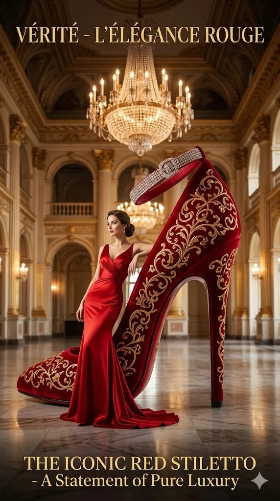 โปสเตอร์แฟชั่นรองเท้าส้นสูงกำมะหยี่สีแดงหรูหราอลังการ 2