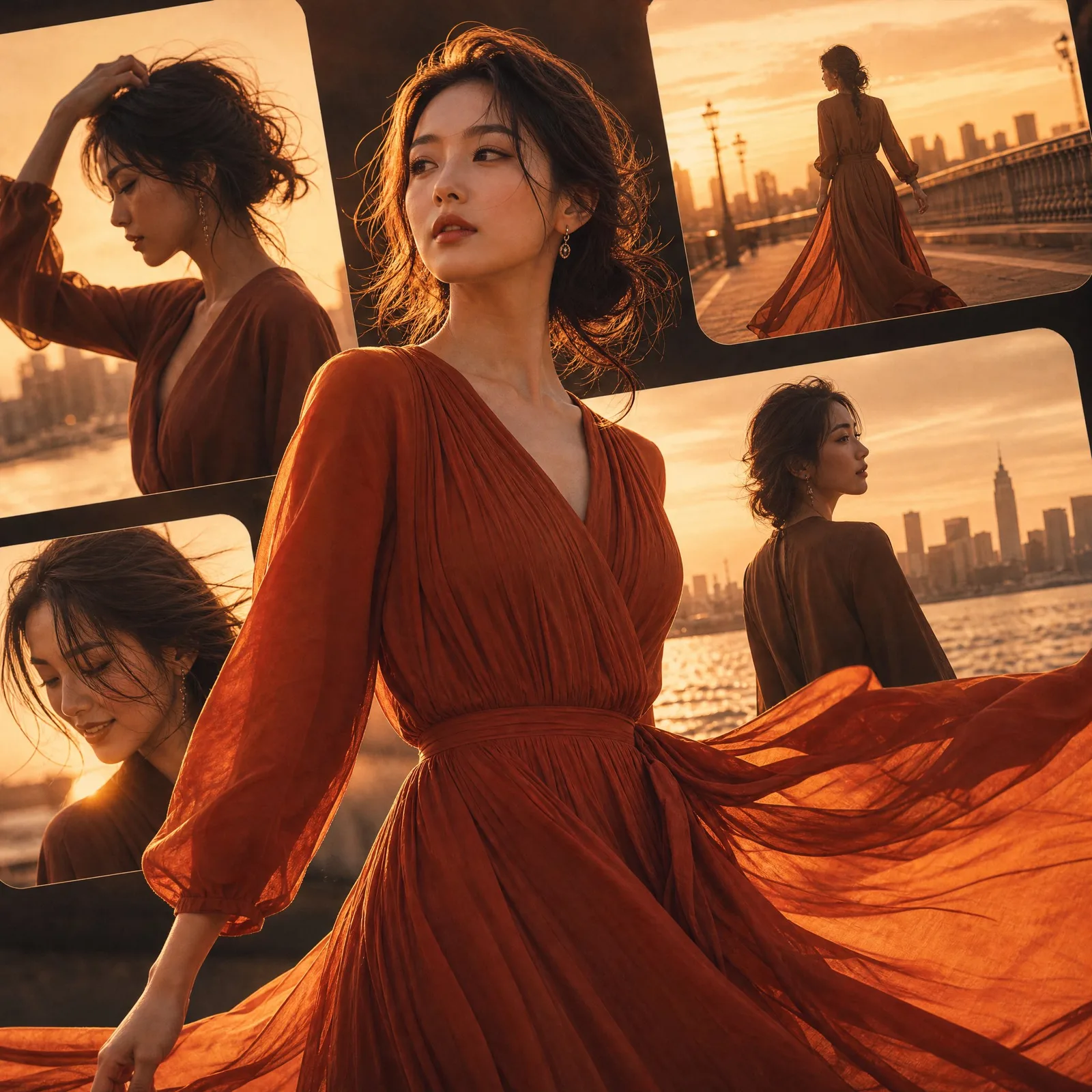 คอลลาจภาพยนตร์หญิงสาวญี่ปุ่นกับแฟชั่นยามพระอาทิตย์ตก 1