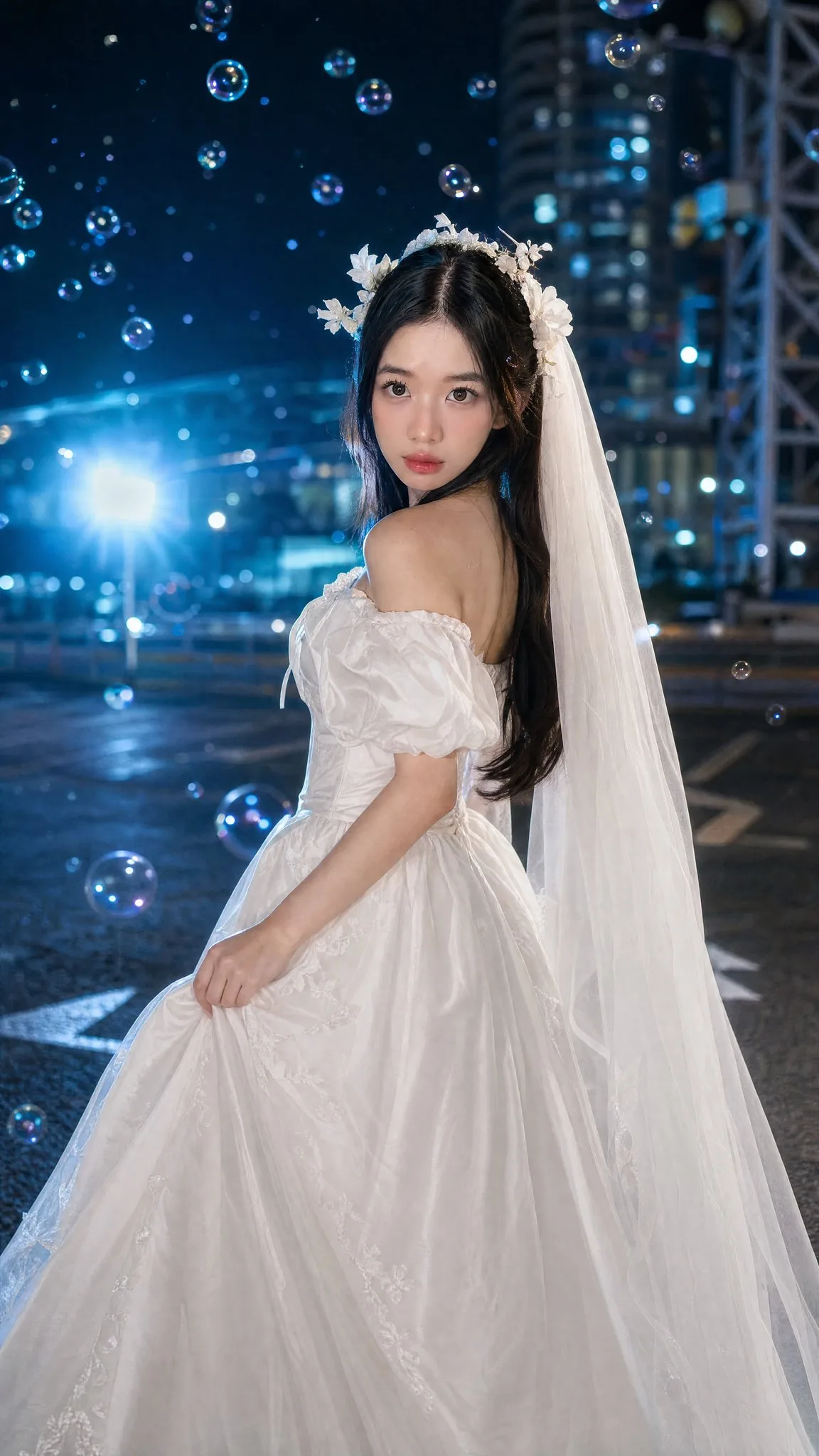 สาวชุดเจ้าสาวในเมืองยามค่ำคืนสไตล์ภาพยนตร์ 1