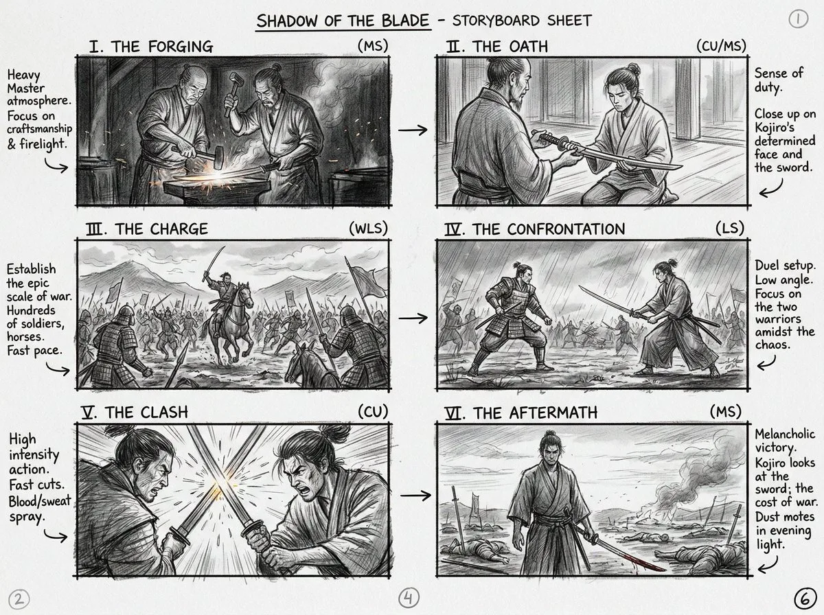 สตอรี่บอร์ดดินสอ 6 ช่อง สไตล์ภาพยนตร์ 1