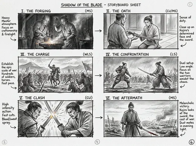สตอรี่บอร์ดดินสอ 6 ช่อง สไตล์ภาพยนตร์