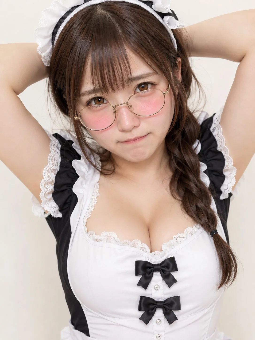 สาวเมดผมเปียน้ำตาลใส่แว่นตาขี้อาย (มุมสูง) 1