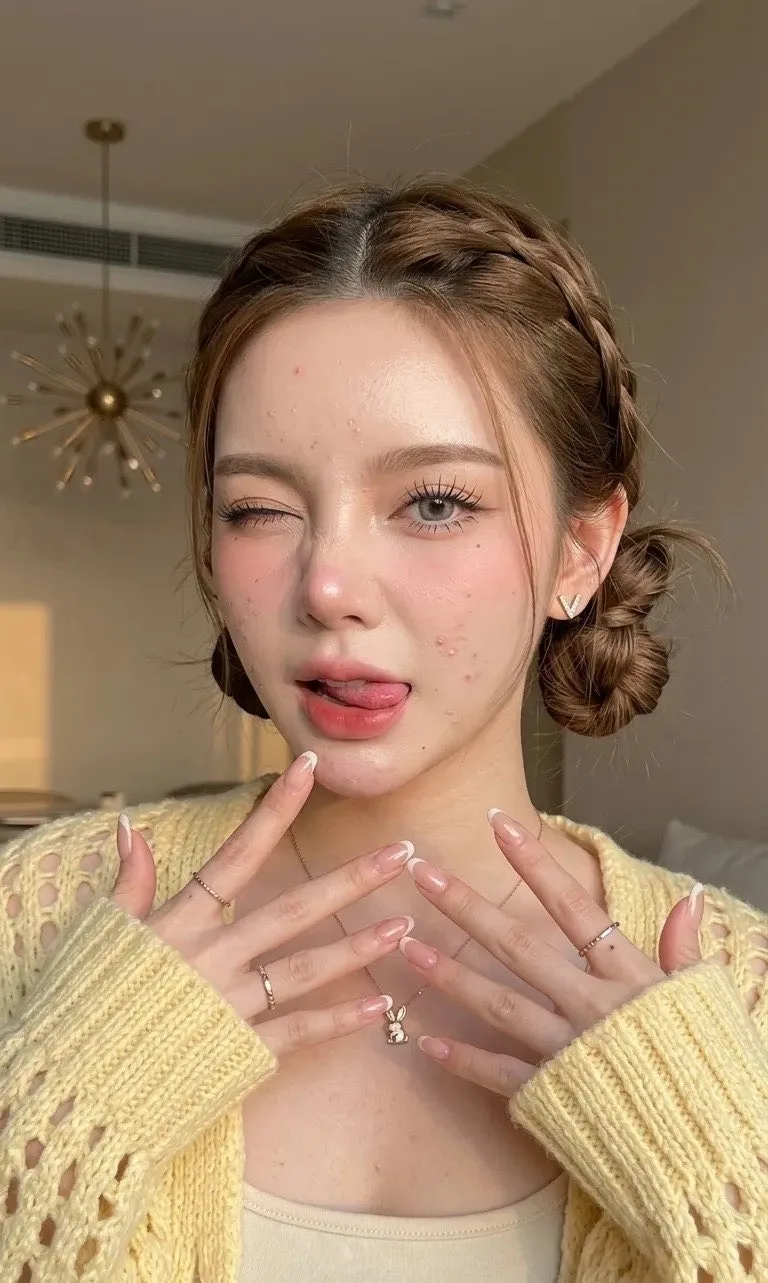 สาวหวานชุดไหมพรมสีครีม โพสท่าน่ารัก 2
