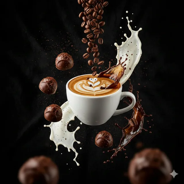 กาแฟและช็อกโกแลตลอยละล่อง: ชั่วขณะแห่งความเข้มข้น