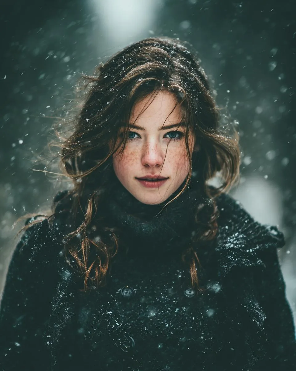ภาพพอร์เทรตหญิงสาวในป่าหิมะสไตล์ภาพยนตร์ 1