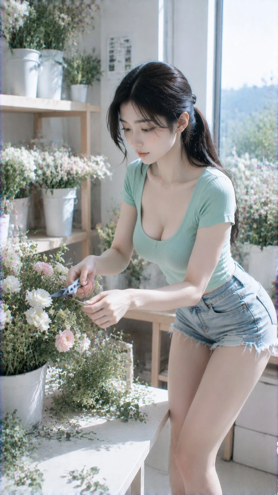 ภาพถ่ายดอกไม้สไตล์ CCD โทนเย็นขาวเขียวมิ้นต์ 1