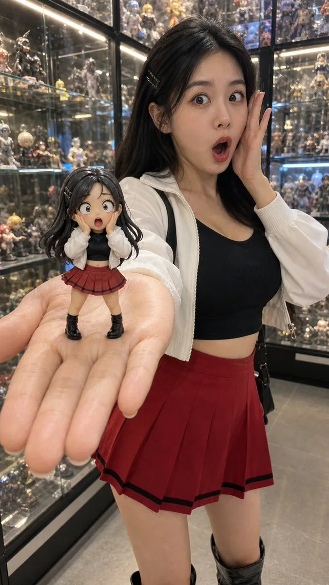 สาวเอเชียเลียนแบบฟิกเกอร์ในร้านของสะสม 2
