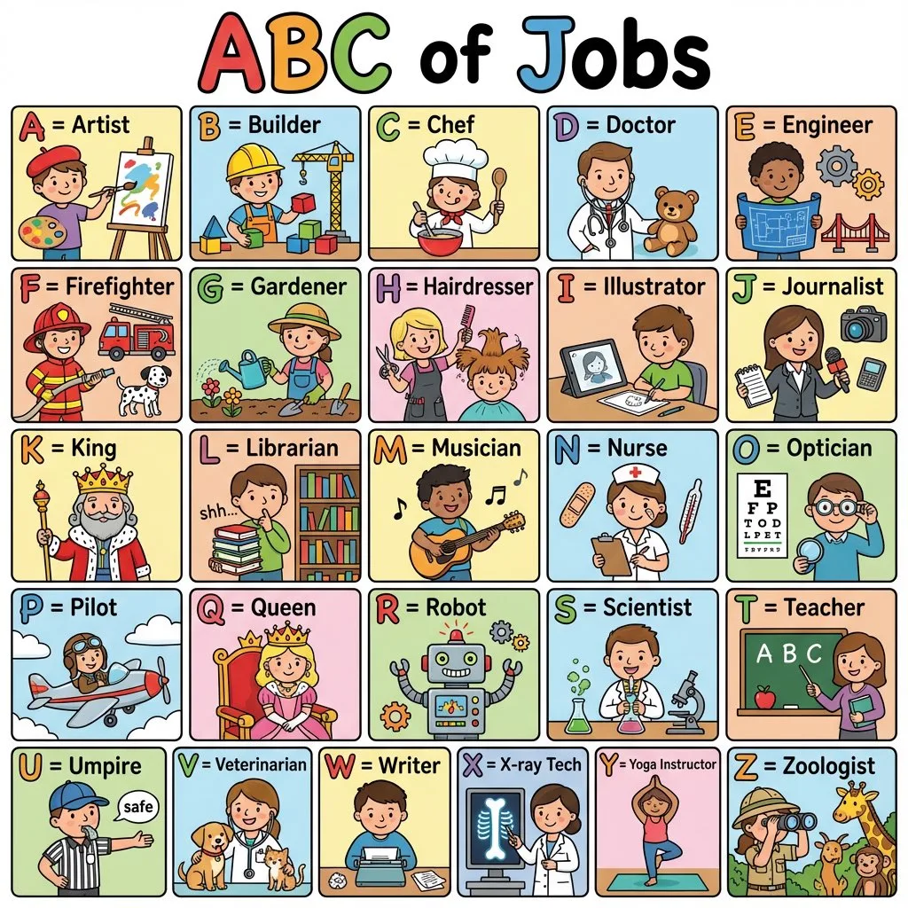 โปสเตอร์ ABC อาชีพสำหรับเด็ก สีสันสดใส 1