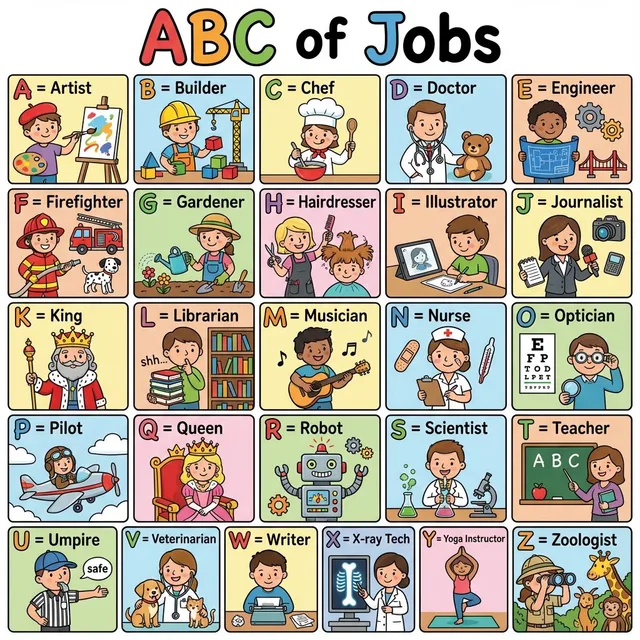 โปสเตอร์ ABC อาชีพสำหรับเด็ก สีสันสดใส