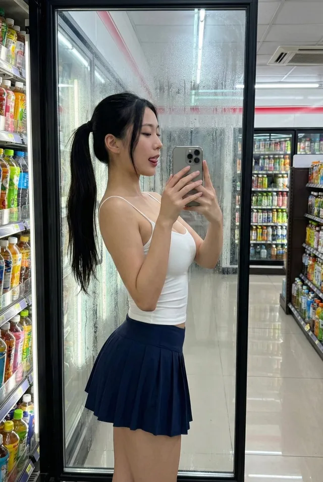 เซลฟี่สุดเย้ายวนหน้าตู้แช่ในร้านสะดวกซื้อ