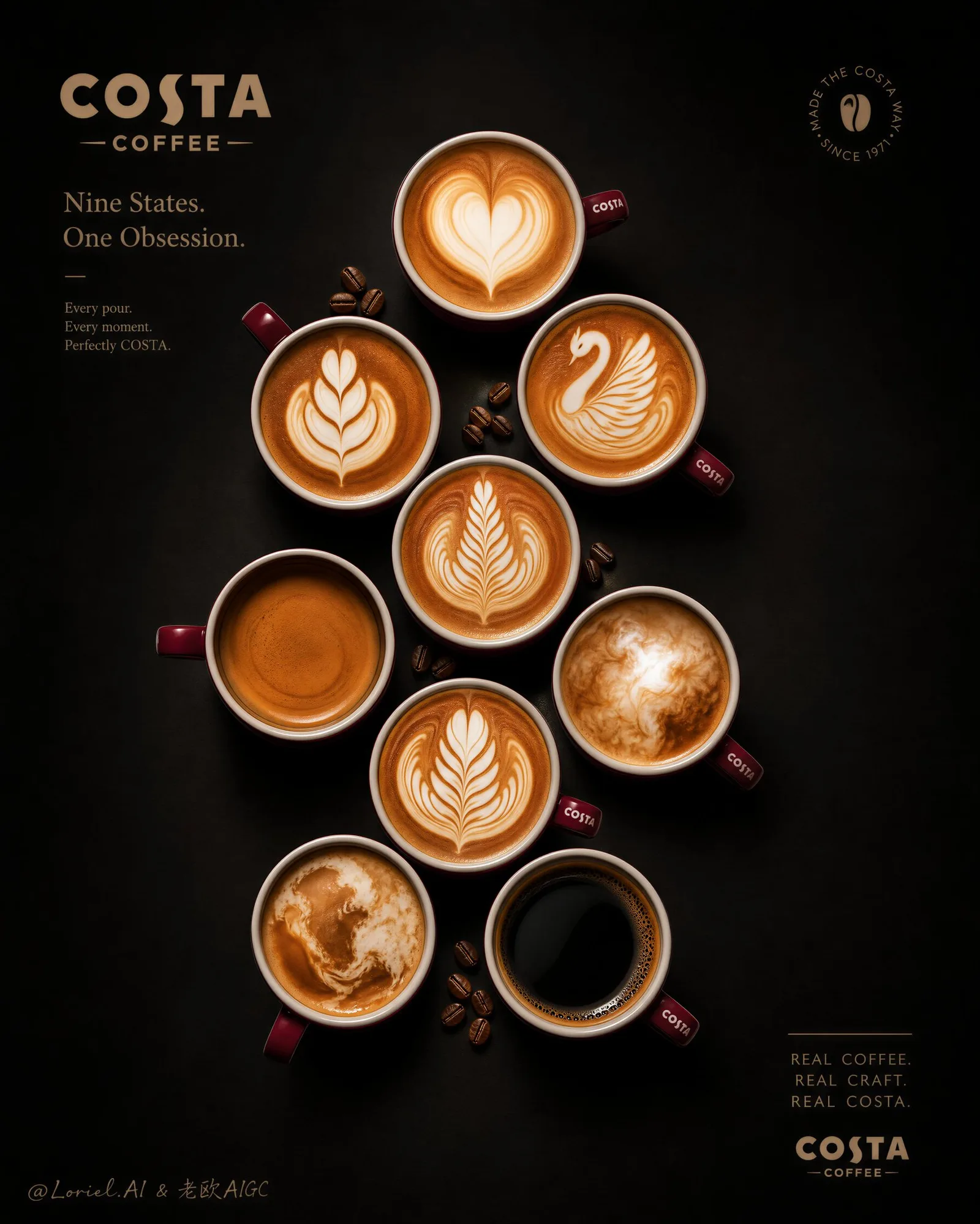 โปสเตอร์กาแฟ COSTA สุดหรู: 9 ช็อตเด็ดจัดวางแบบแกนกลาง 1