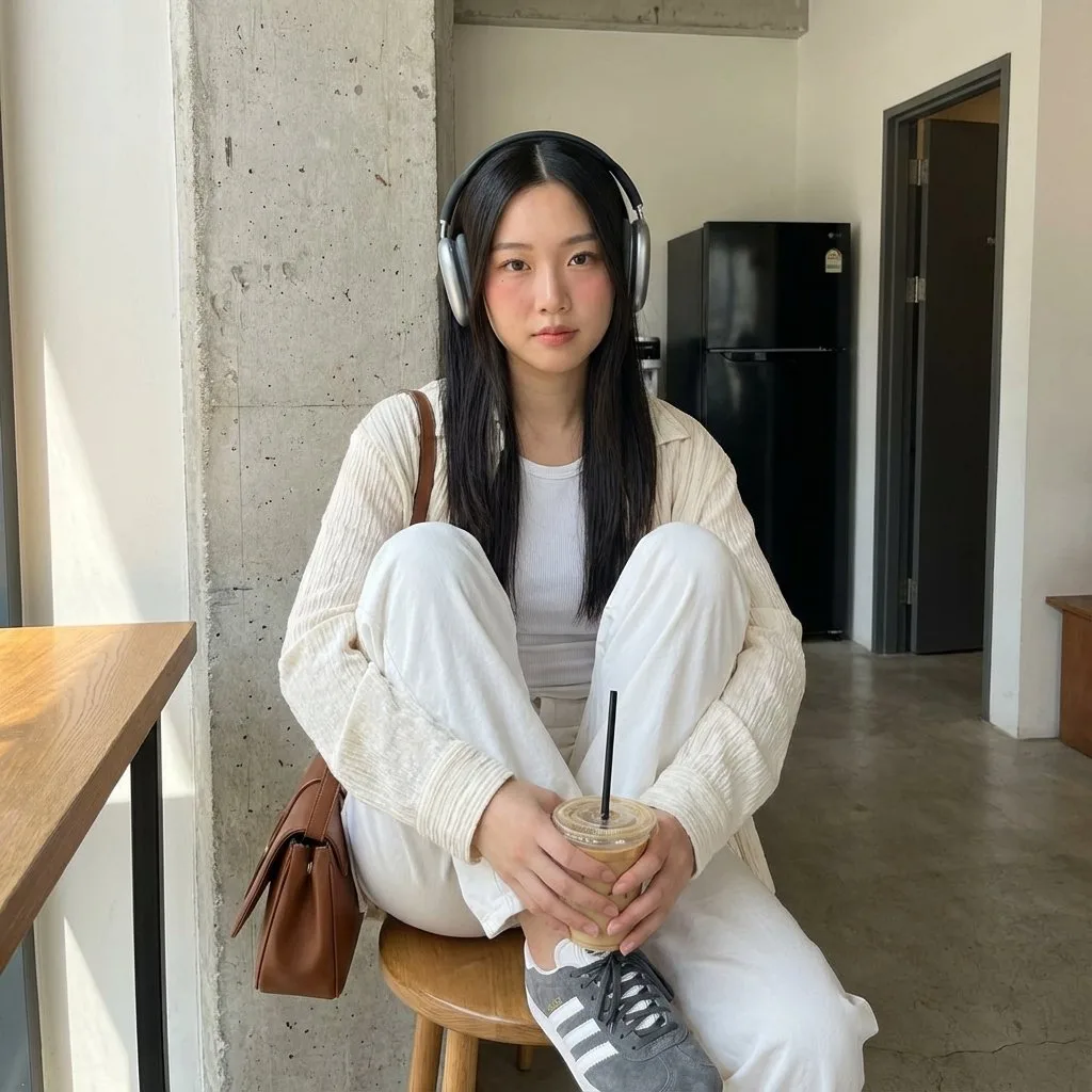 หญิงสาวนั่งฟังเพลงริมหน้าต่างในบ่ายวันสบาย 1