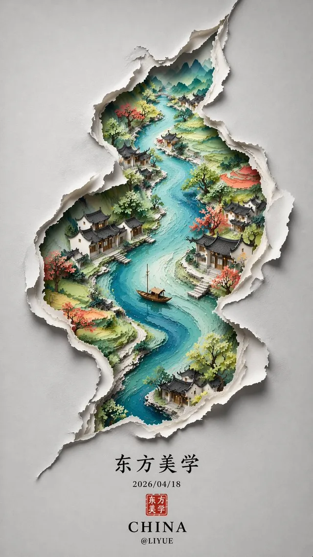 ภาพวาดภูมิทัศน์หมึกจีนฉีกขาด