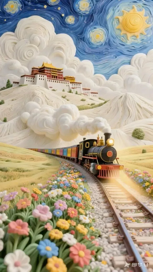 รถไฟวิเศษใต้ฟ้าดาว สไตล์แวนโก๊ะ เนื้อครีม