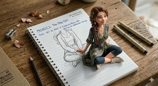 ภาพลวงตา 3D: สาวน้อยออกมาจากสมุดบันทึก