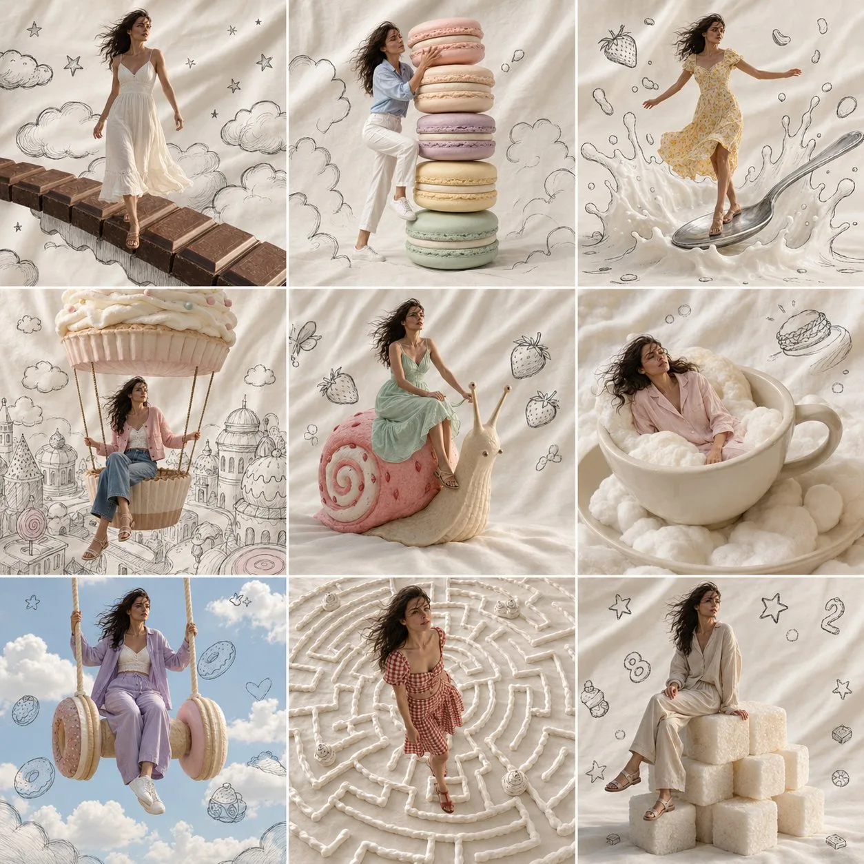 ภาพคอลลาจ 9 ช่อง: วาดเส้นคู่กับภาพจริง แฟนตาซี 1