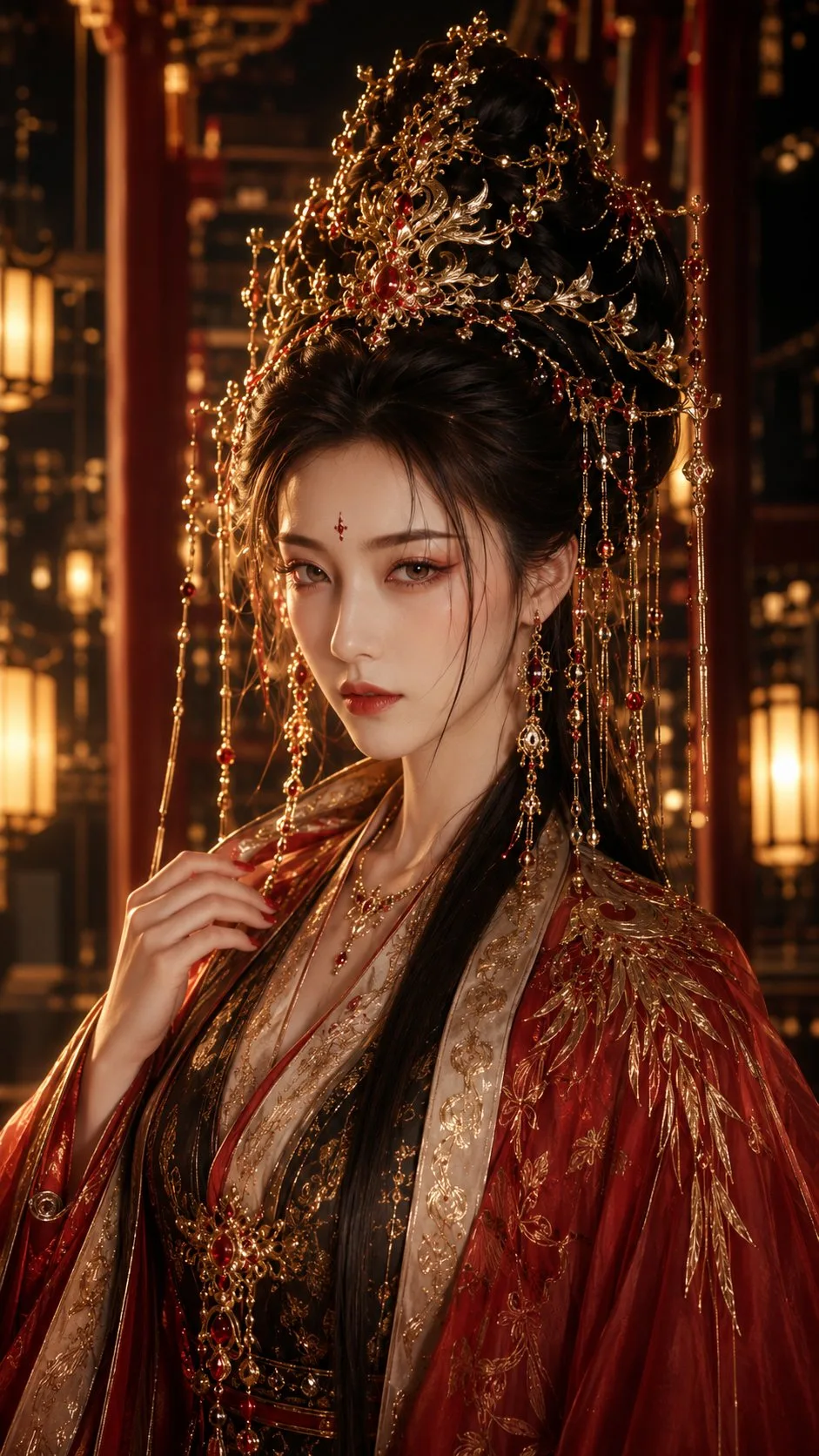โปสเตอร์เซียนหญิงชุดแดงทองสไตล์โบราณ 1