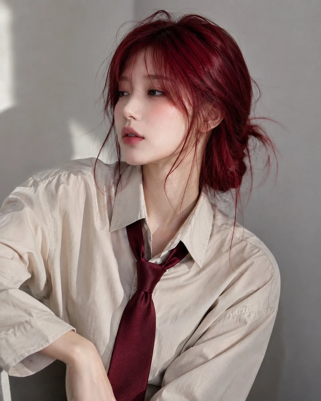 สาวออฟฟิศผมแดงถักเปียขยิบตาอย่างมั่นใจ 2