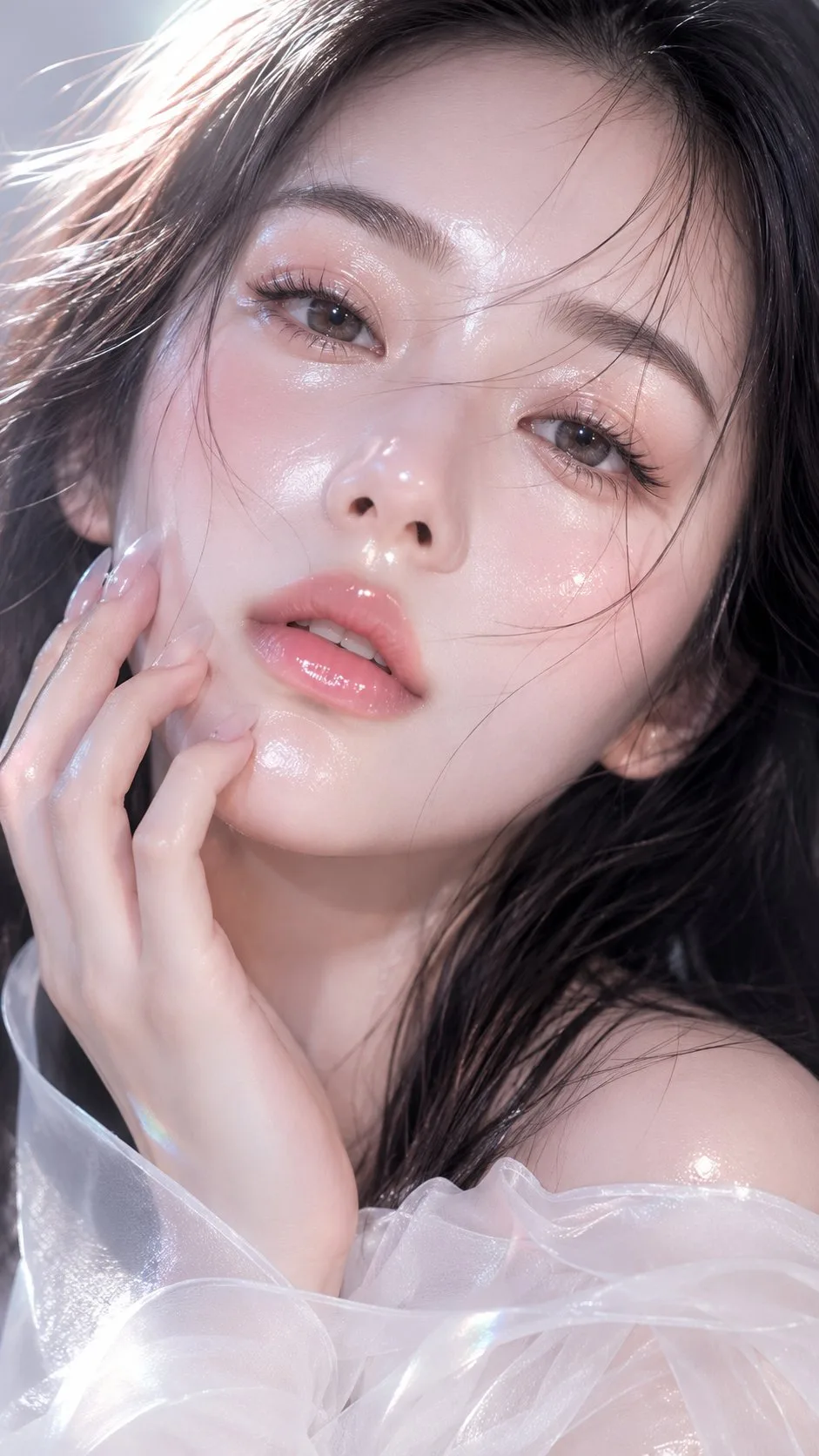 ภาพบุคคลความงามระยะใกล้: ผิวใสฉ่ำดุจน้ำค้างคริสตัล 1