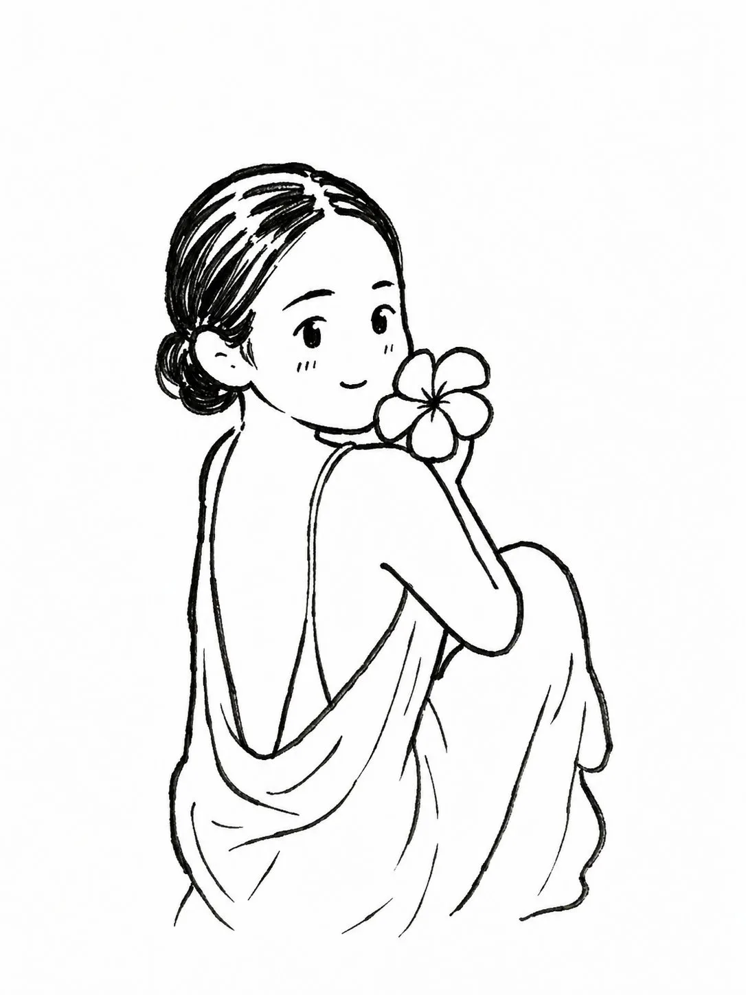 ภาพประกอบแม่ลูกสไตล์มังงะคาวาอี้ขาวดำ 1
