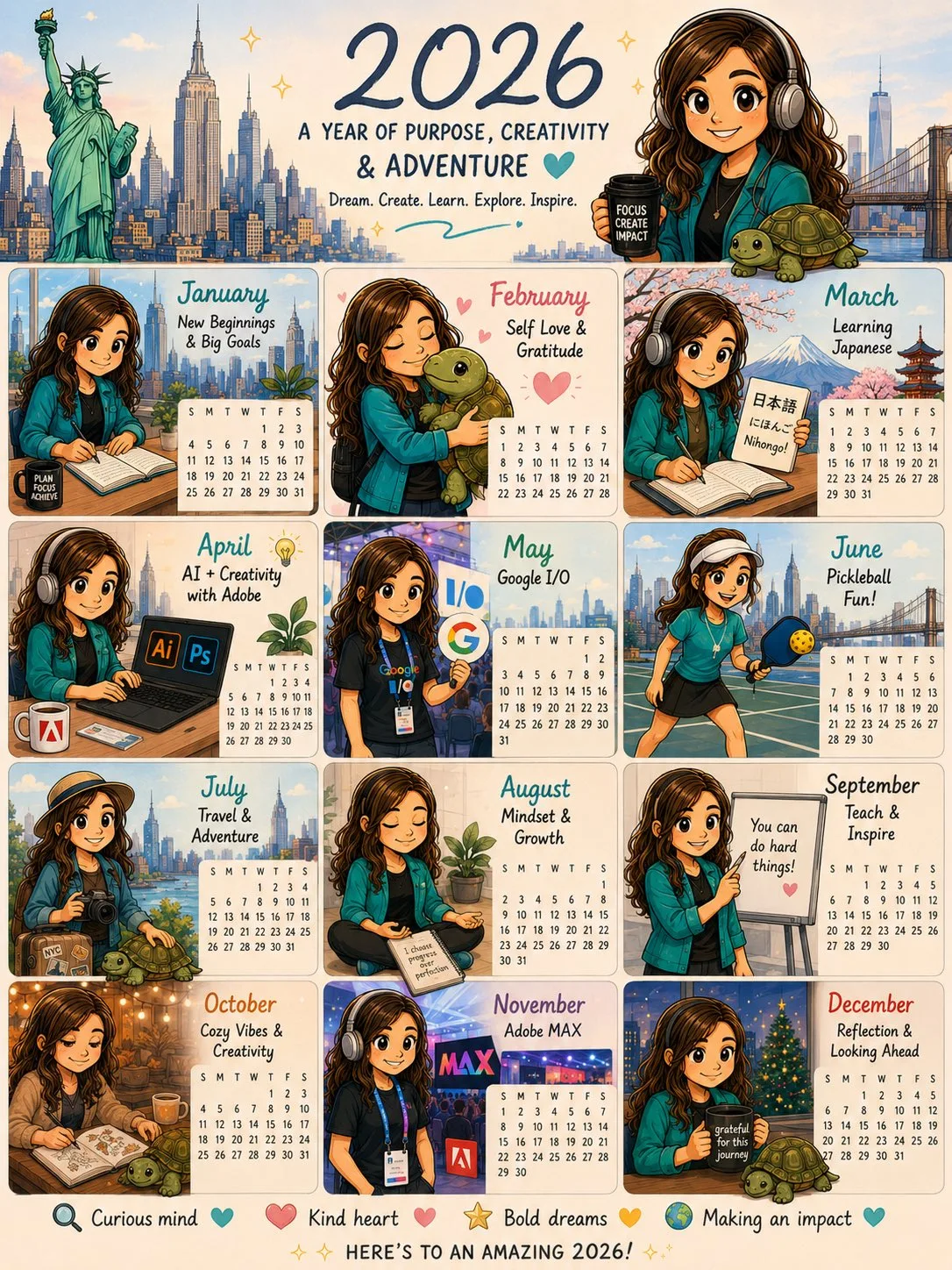 ปฏิทินรายปีธีมน่ารัก: คาแรคเตอร์การ์ตูน 1