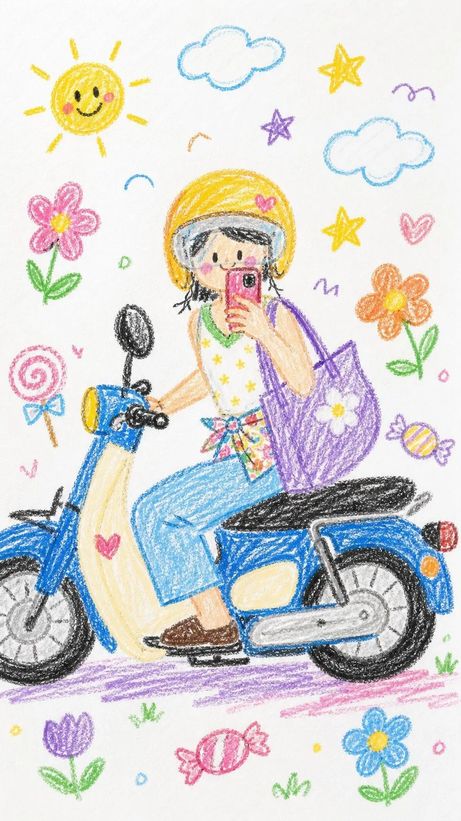 ภาพวาดสีเทียนสไตล์เด็กน่ารัก 2