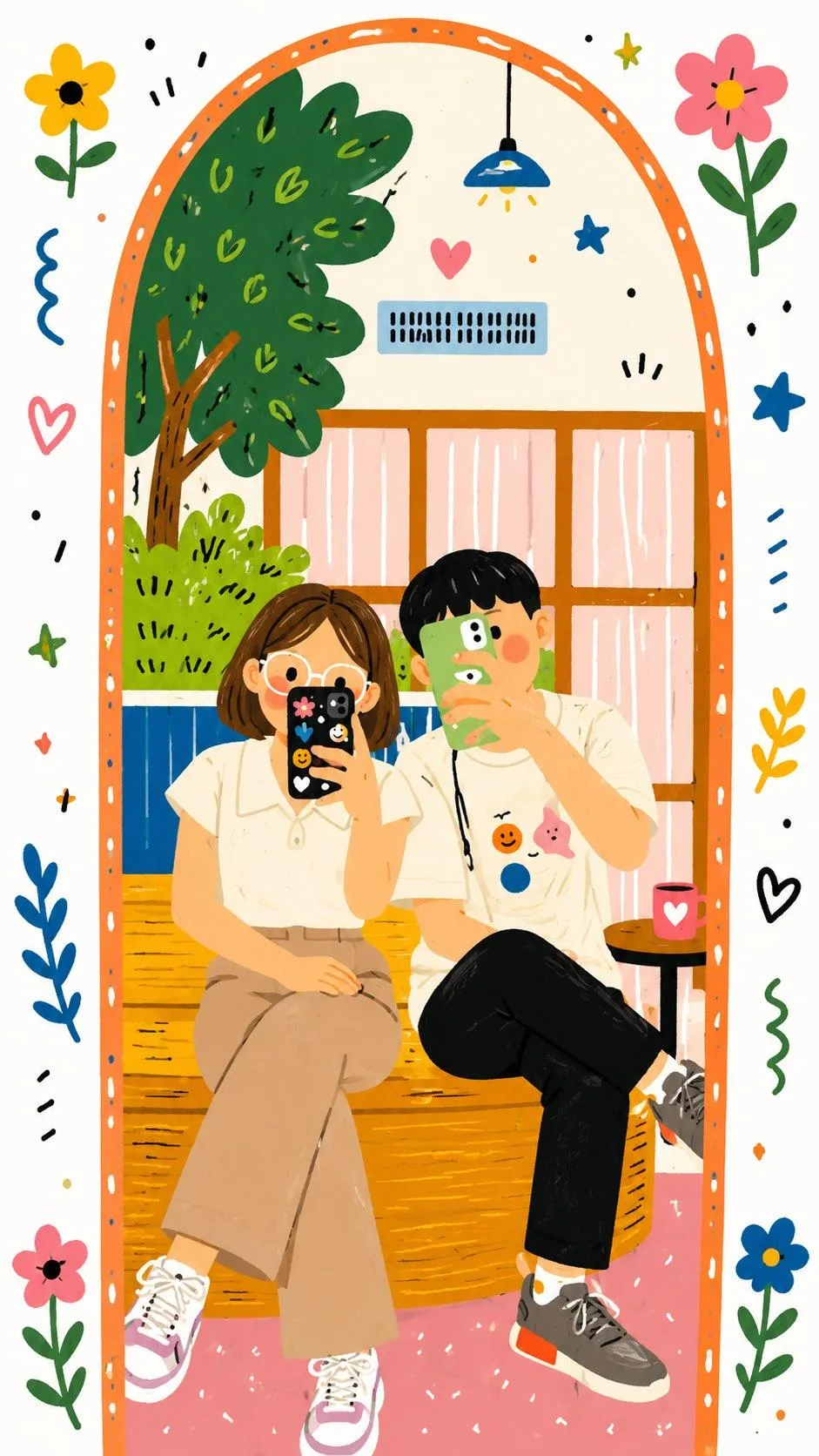 คู่รักเกาหลีน่ารักเซลฟี่หน้ากระจก 1