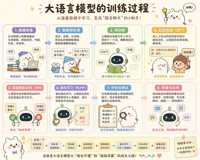 ภาพประกอบน่ารัก: กระบวนการฝึก Large Language Model