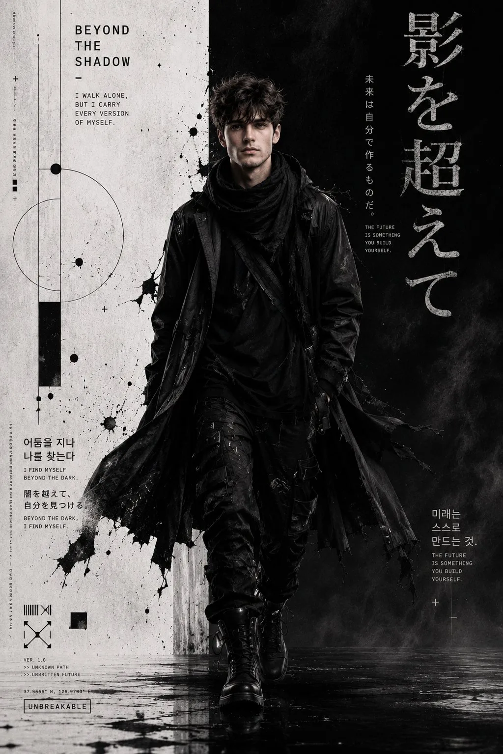 โปสเตอร์แฟชั่นไซเบอร์พังก์ มินิมอลขาวดำ 1