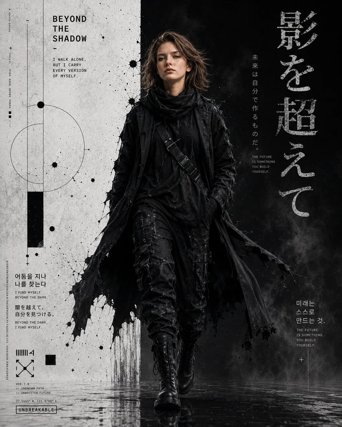 โปสเตอร์แฟชั่นไซเบอร์พังก์ มินิมอลขาวดำ 2