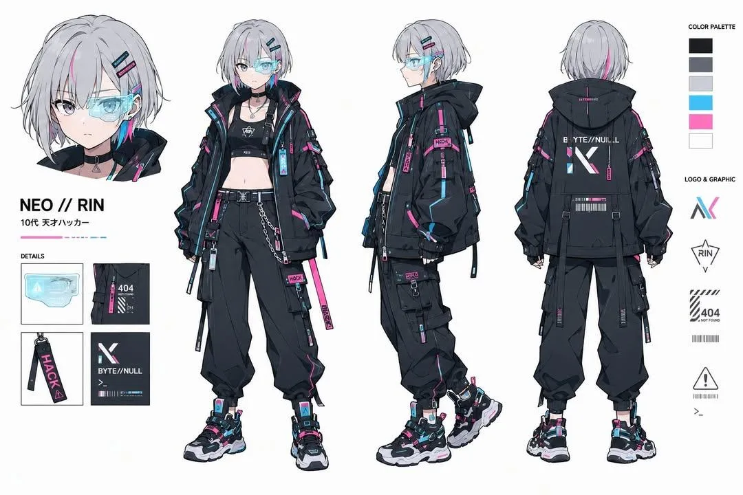 ดีไซน์ตัวละครสาวแฮกเกอร์ไซเบอร์พังก์ 'NEO // RIN' 1