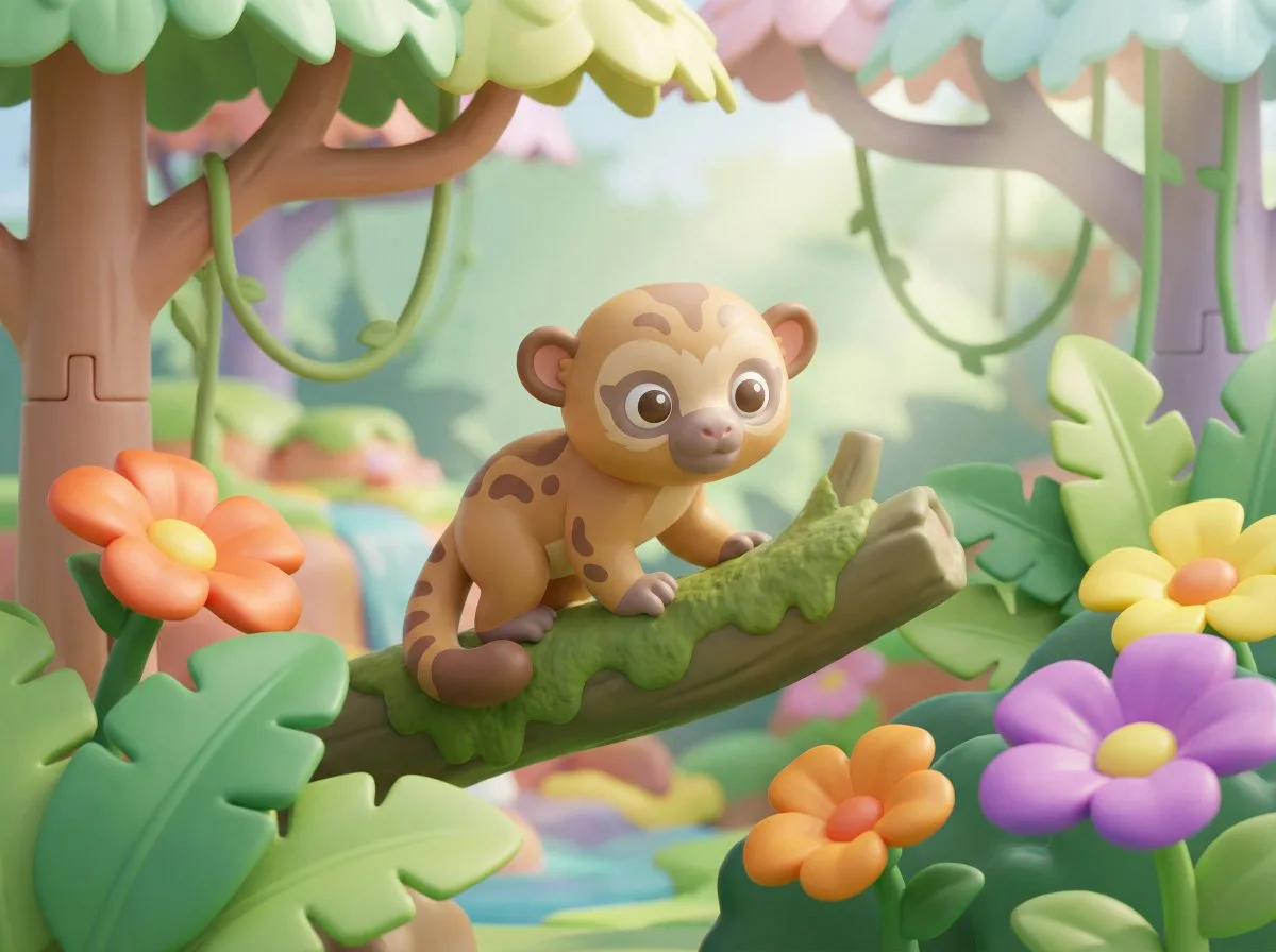 คินคาจูแสนน่ารักกับดอกไม้ป่าใต้แสงอาทิตย์รำไร 1
