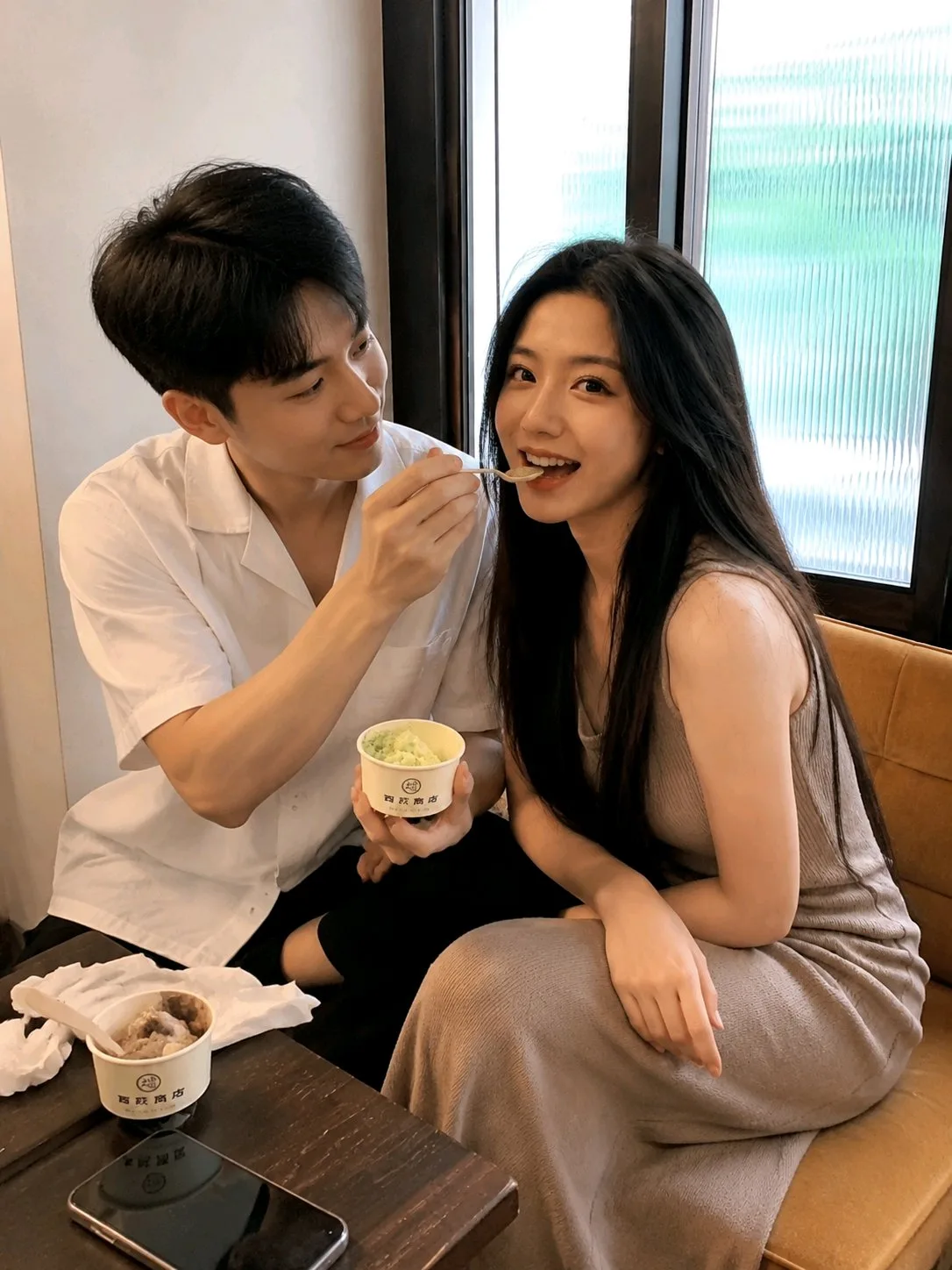ภาพสแนปช็อตคู่รักหวานฉ่ำในร้านขนมหวาน 1