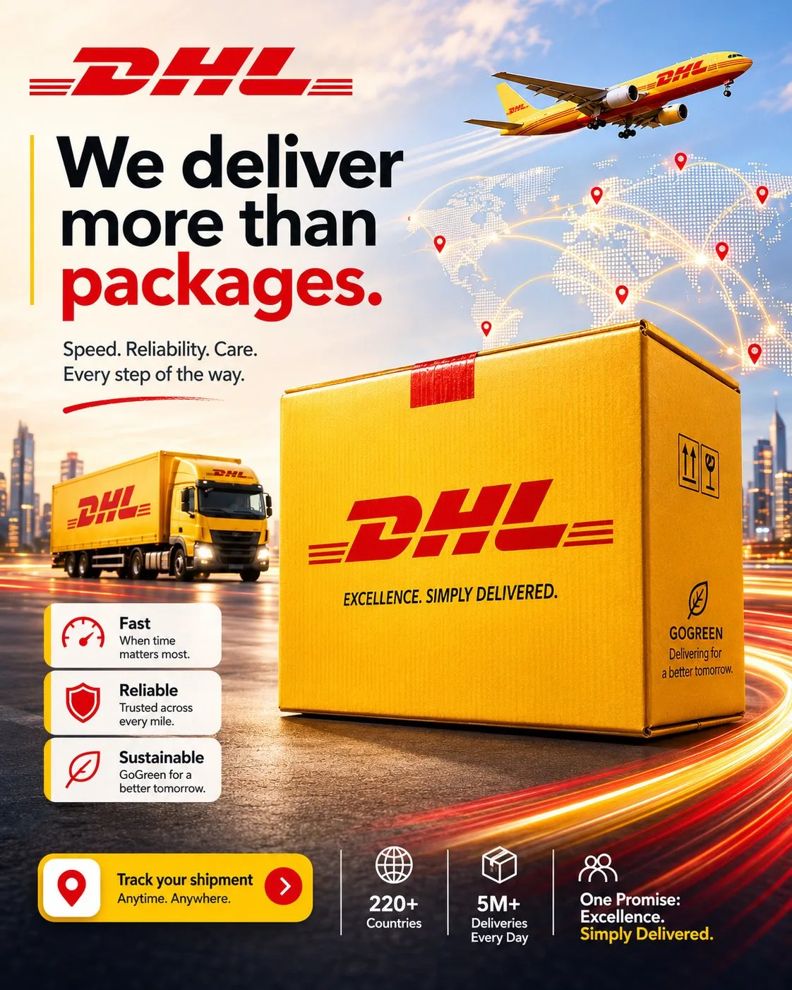 โปสเตอร์โซเชียลมีเดีย DHL: แบรนด์พรีเมียมระดับโลก 2