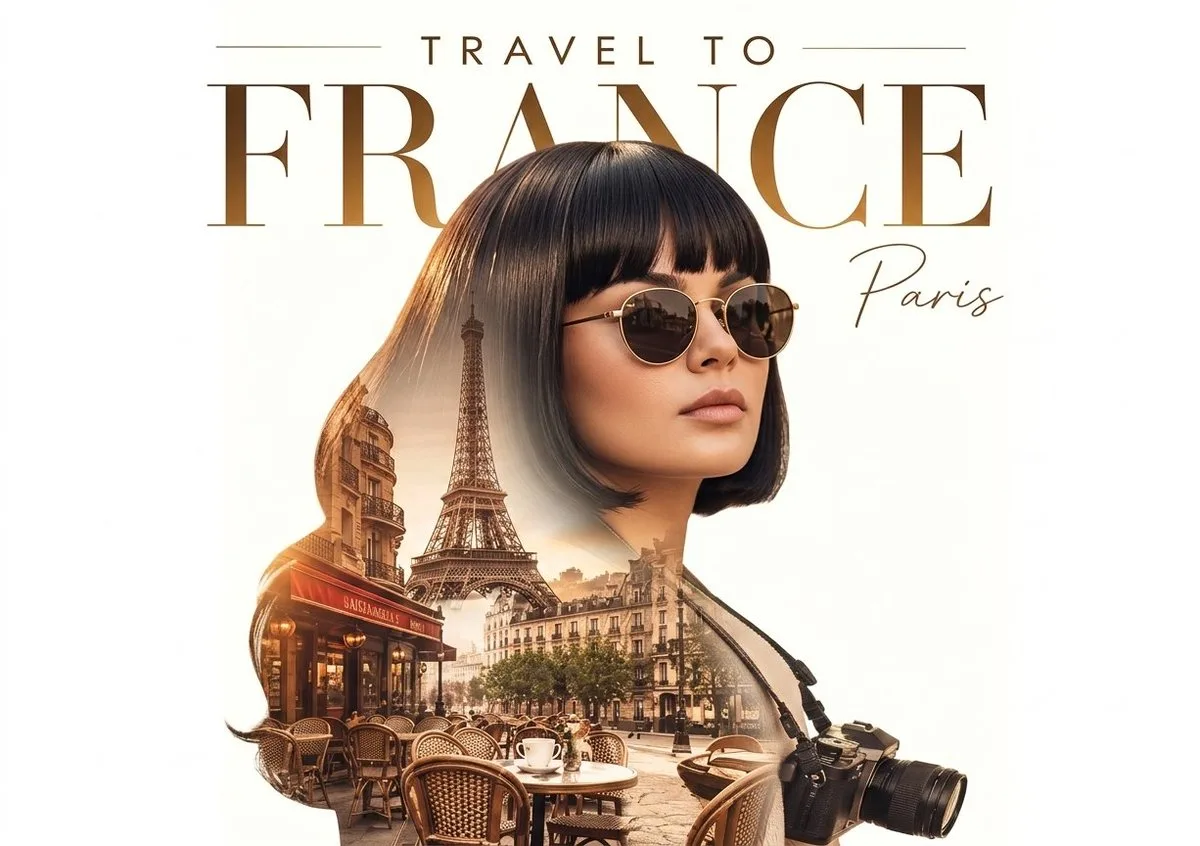 โปสเตอร์ท่องเที่ยวฝรั่งเศส ภาพซ้อนสไตล์หรู 1
