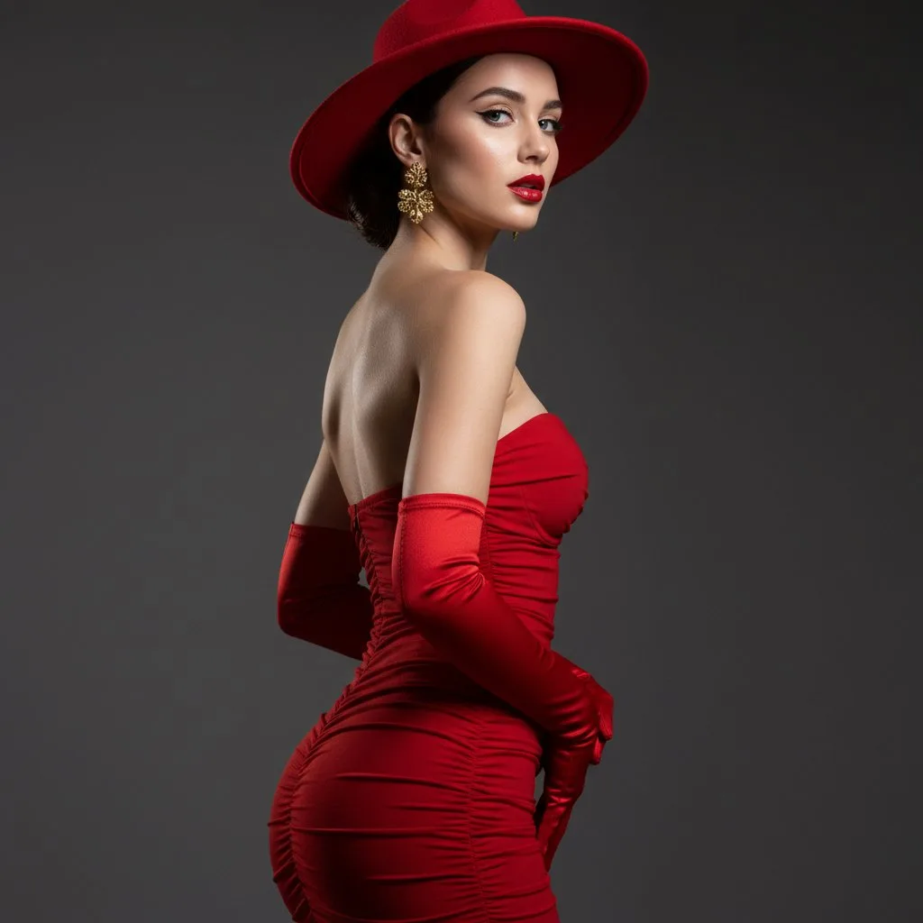 แฟชั่นชุดแดงสุดหรูภายใต้แสงไฟดราม่า 1