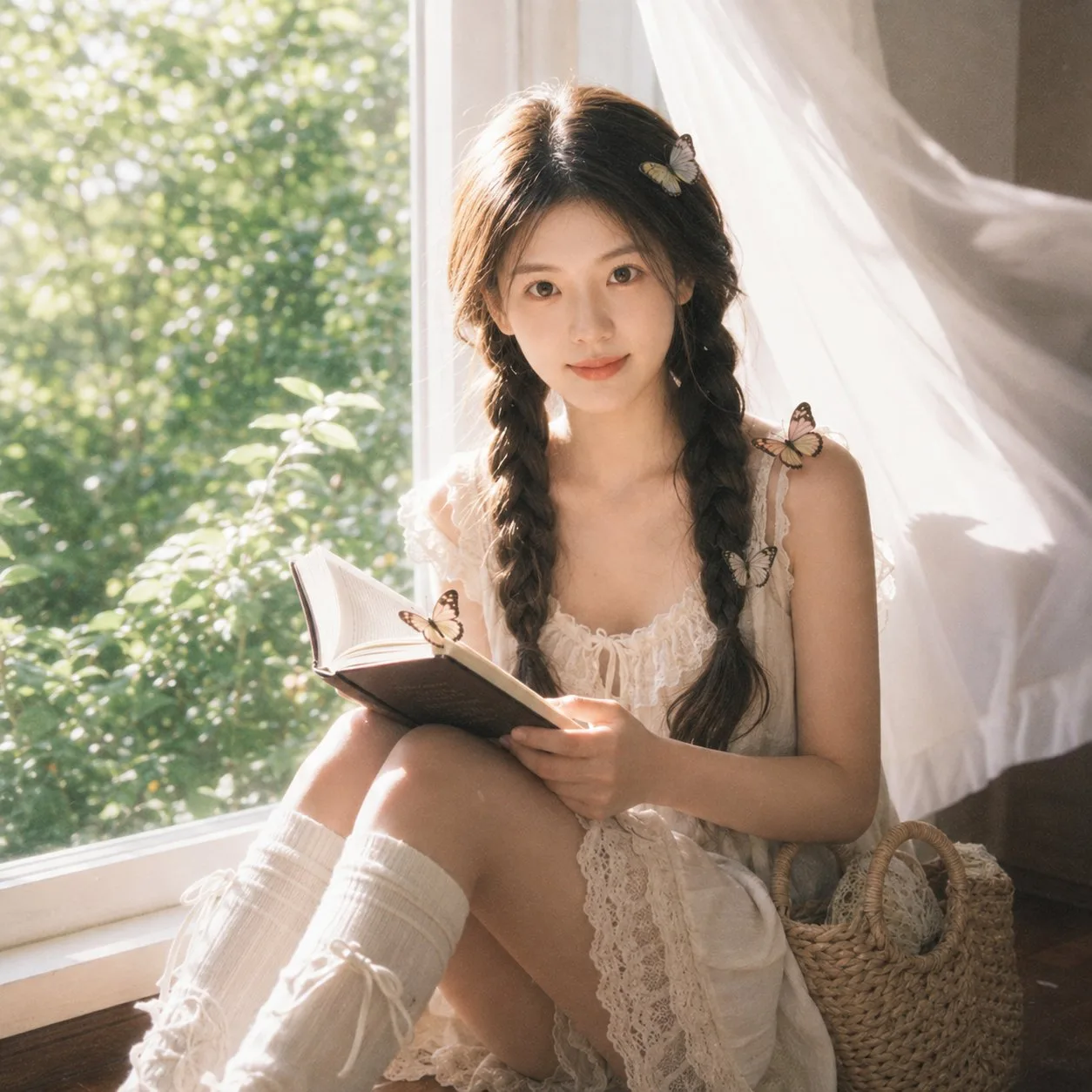 สาวน้อยอ่านหนังสือริมหน้าต่าง กับผีเสื้อ ดุจฝัน หนัง 1