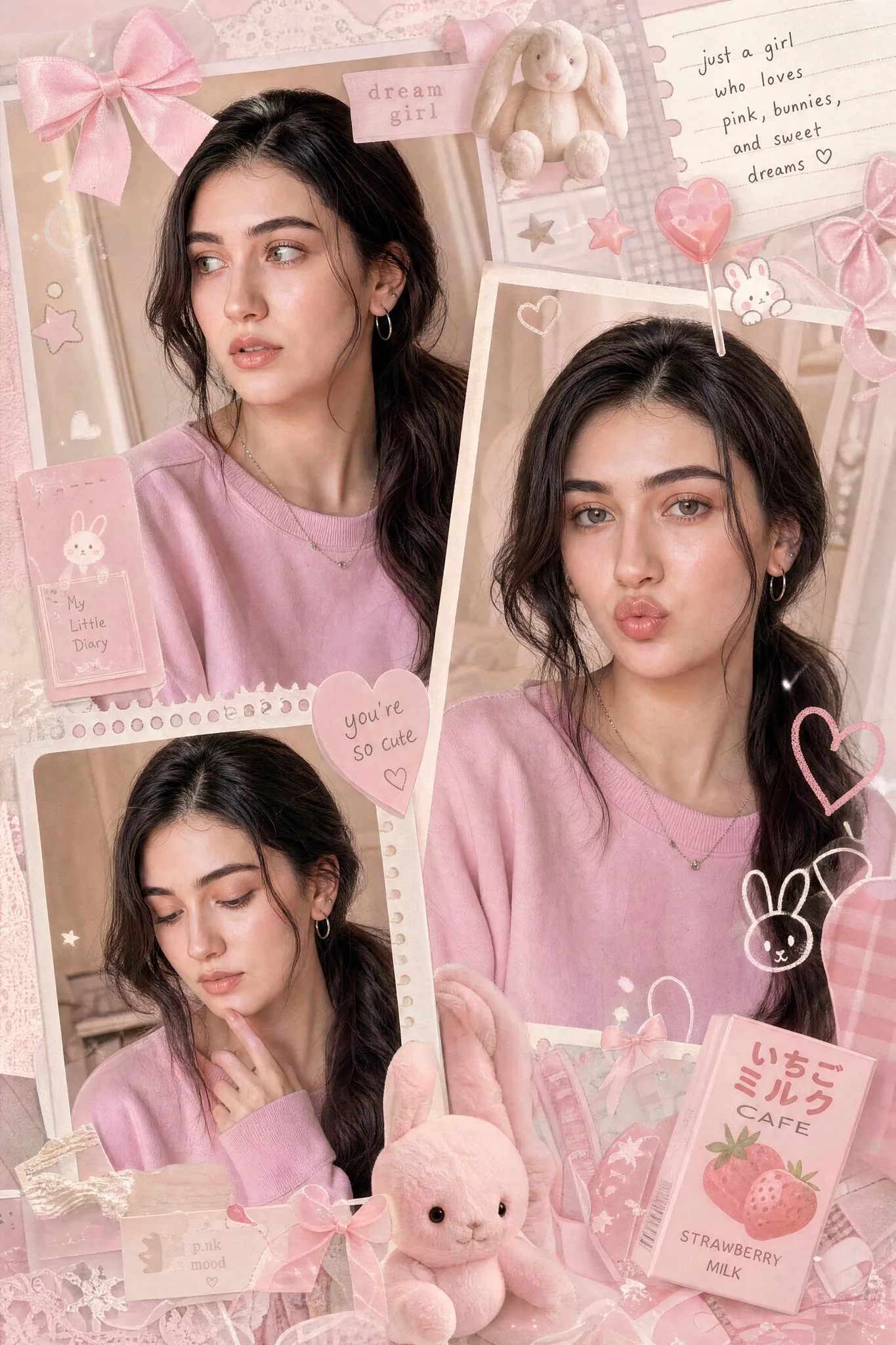 ภาพคอลลาจพิงค์พาสเทลหลายกรอบ สไตล์สาวน้อยน่ารัก 1