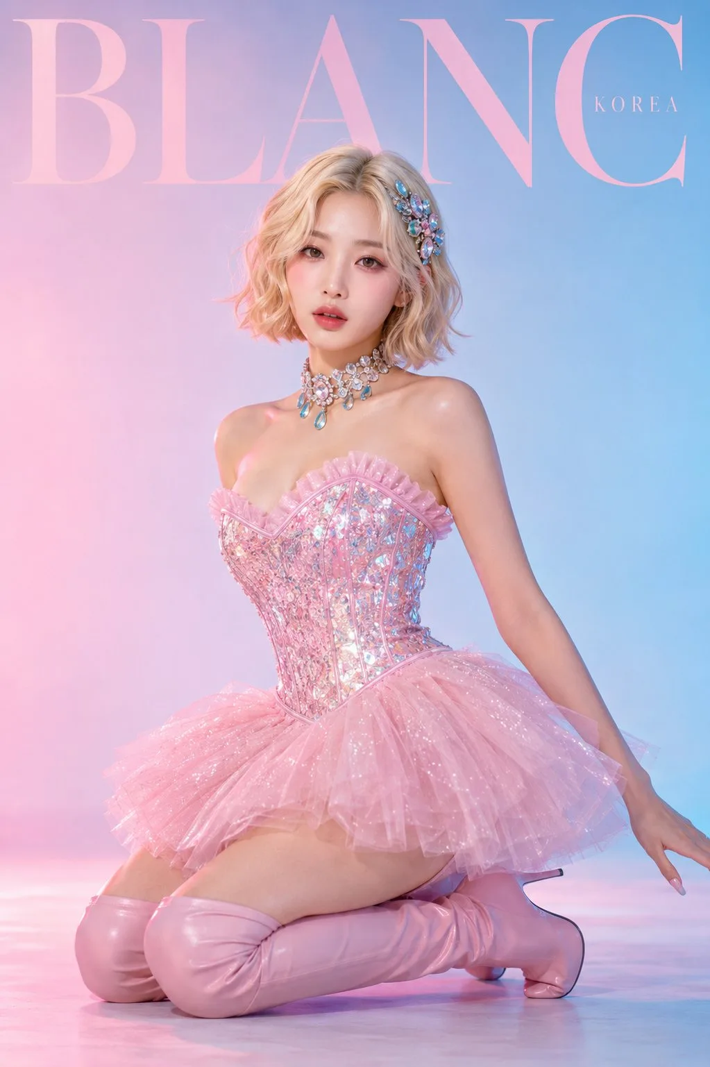 ปกนิตยสารแฟชั่น: สาวผมทองชุดบัลเลต์สีชมพู 1