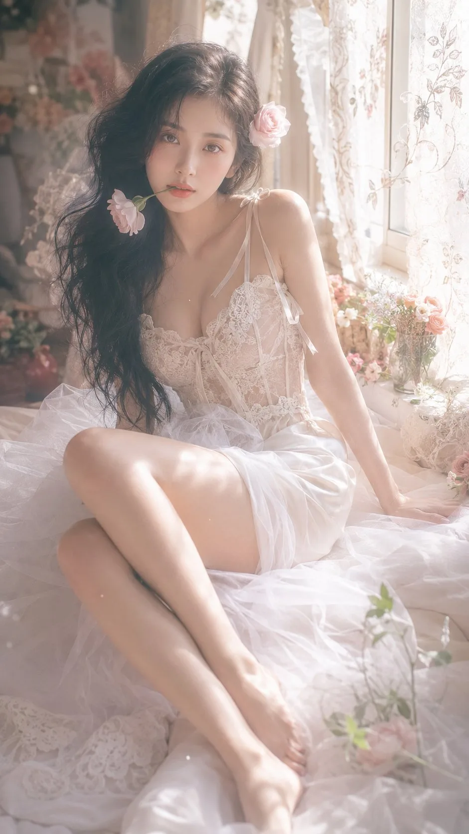ภาพพอร์เทรตหญิงสาวเอเชียข้างหน้าต่าง สไตล์วินเทจชวนฝัน 1