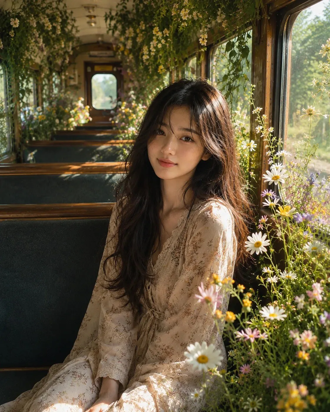 สาวหวานในรถไฟสวนดอกไม้วินเทจ 2