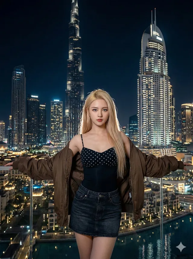 ซูเปอร์โมเดลผมบลอนด์โอบกอดดูไบยามราตรีสุดตระการตา