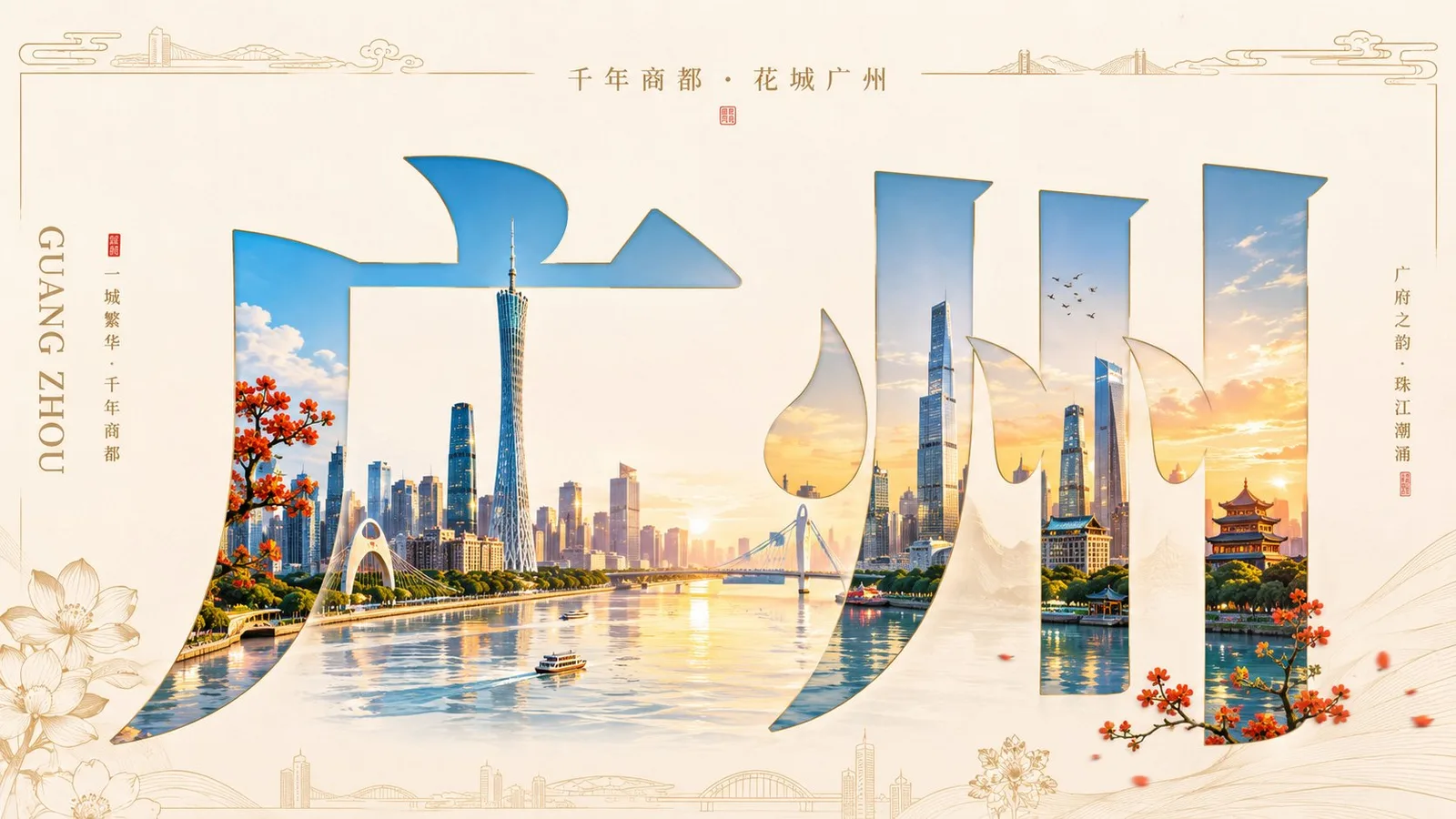 โปสเตอร์ทิวทัศน์เมืองในตัวอักษรจีน 'ตุนหวง' 2