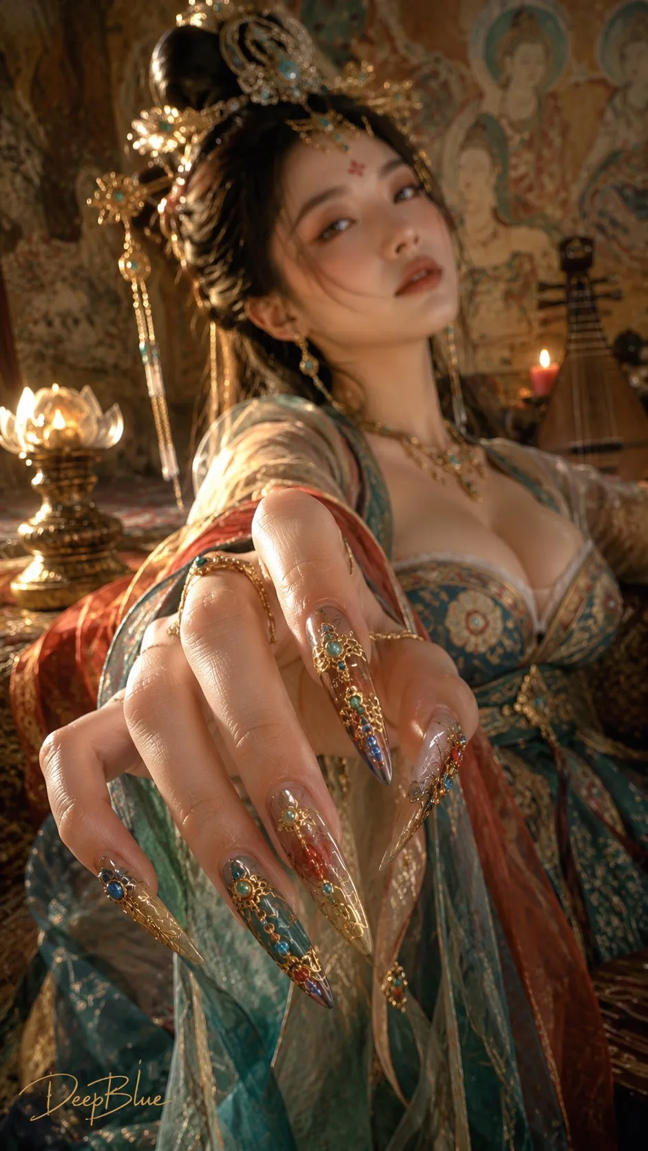 ภาพพอร์เทรตบุคคลสไตล์นางฟ้าตุนหวง พร้อมโคลสอัพเล็บหรู 1
