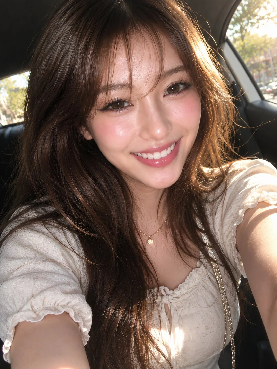 เซลฟี่สาวเอเชียในรถหรูยามแสงทอง 1
