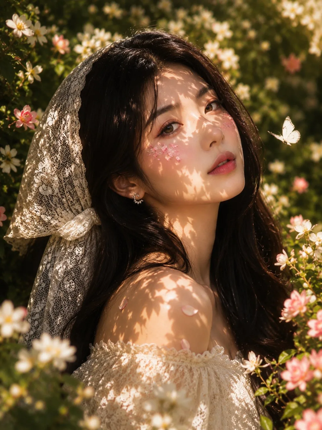 สาวเอเชีย lace กับดอกมะลิ ท่ามกลางแสงทอง 1