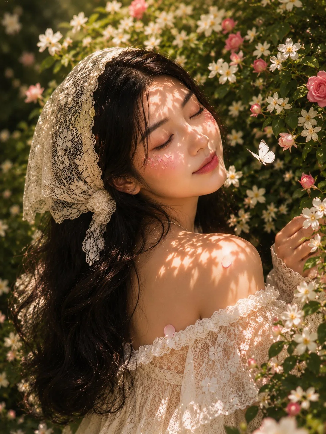 สาวเอเชีย lace กับดอกมะลิ ท่ามกลางแสงทอง 2