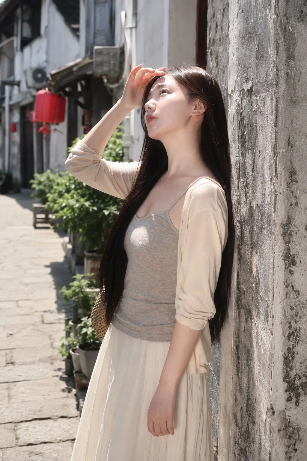 ภาพเหมือนจริงหญิงเอเชียในตรอกเมืองเก่า 1
